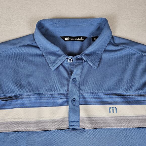 Travis Mathew Cabana Golf Polo Mens M Chest Stripe Logo Blue Casual Performance - Picture 6 of 14
